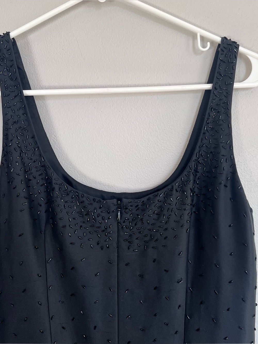 Vintage Ann Taylor Scoop‎ Neck Beaded Tank Midi Dress with Fringe Black Silk 8 - Picture 5 of 6